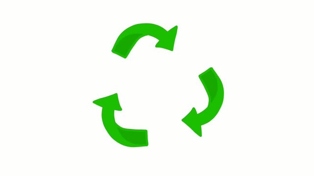 Animated universal green recycling symbol isolated on white background