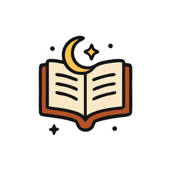 Quran Icon with Crescent Moon – Islamic Holy Book Illustration
