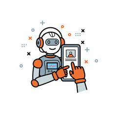 Illustration of a friendly robot using mobile phone technology with simple modern design elements