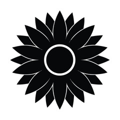 sunflower icon with a round center and long, symmetrical petals silhouette vector illustration on white background
