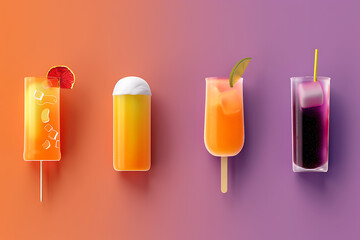 summer food illustrations, illustrations of summer food icons like ice cream, kebab, soda, fruit arranged in a festive layout