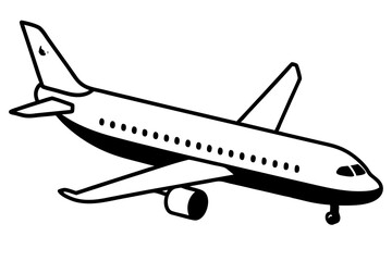 Airplane illustration simple black and white design travel airliner jet plane