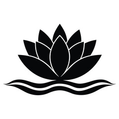lotus flower icon floating on water with layered petals silhouette vector illustration on white background
