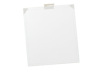Blank white paper sheet attached to a dark background with adhesive tape.
