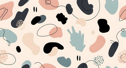 Abstract Seamless Pattern Pastel Organic Shapes, Line Art, and Textures for Design Projects