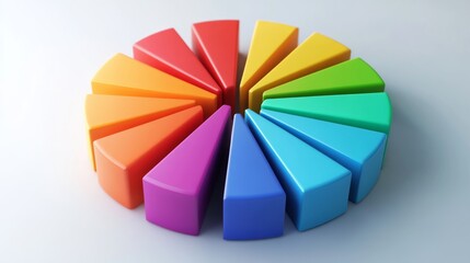 Rotating D pie chart design with vibrant parts