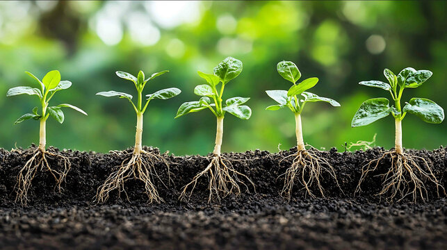 A diagram showing root growth stages from planted seeds