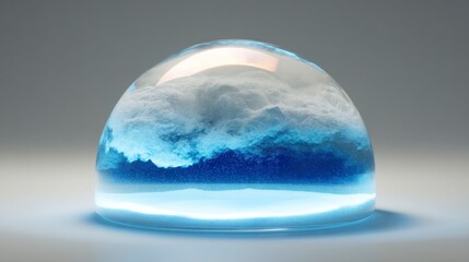 Abstract glass sphere with blue liquid design