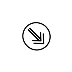 Downward right arrow icon inside outlined circle for directional indicators in digital user interfaces