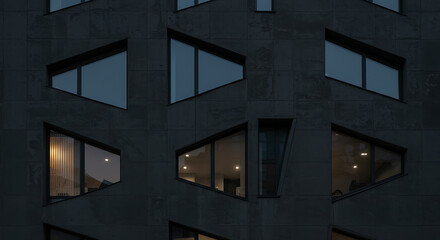 Modern Architecture Detail with Geometric Windows at Dusk