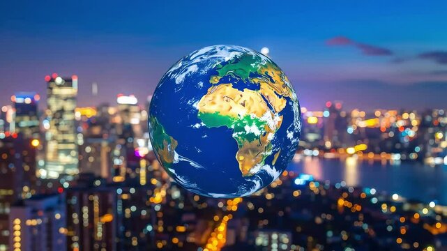 Pemandangan Kota Global Bumi di Atas Malam Hari Cakrawala Kota