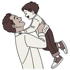 A father lifts his son in the air with laughter and joy capturing a heartfelt moment of bonding and love during a celebration