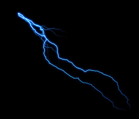 This bright blue lightning strike flashes across the black void, showcasing raw electrical power and a storm's fury.