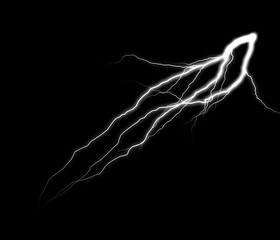 A dynamic bolt of white lightning cuts through the dark sky, showcasing the raw power of nature's electrical display.