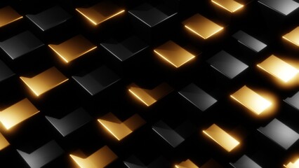 Black and gold cubic structure with luxury abstract design and modern 3D perspective