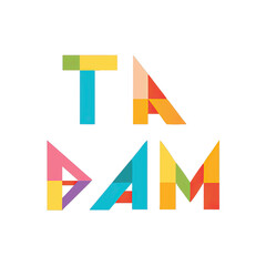 Vibrant tangram alphabet cut outs arranged artistically on a blank background promote creativity and geometric awareness through colorful design elements