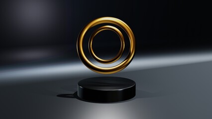 Two golden rings with luxury abstract design and elegant 3D metallic finish