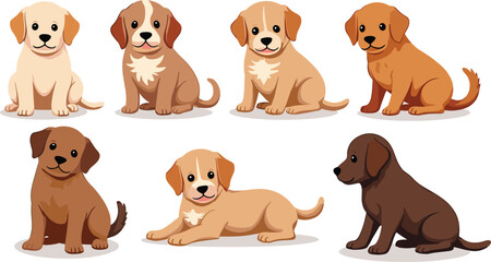 Fototapeta premium A set of cute dog puppy mascot vector clip arts. Playful, friendly designs isolated on transparent background. Perfect for pet themes, kids’ projects, and fun branding.