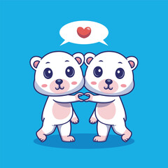 A sweet and playful illustration of two cute white bears with their paws farming a heart shape, symbolizing love and friendship, perfect for romantic design, pet lovers or animal theme project