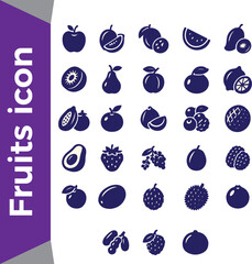 All Fruits Icon Collection – Vector Set of 40+ Colorful Tropical and Seasonal Fruits