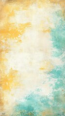Abstract painted backdrop shows blended yellow and turquoise watercolor brushstrokes on a textured off white surface