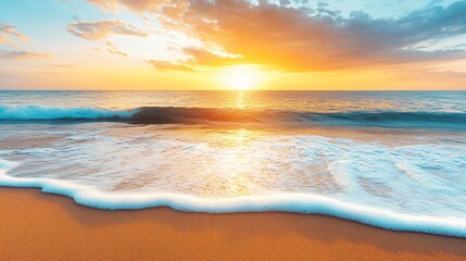 Fototapeta premium Stunning Sunset Beach Ocean Waves Seascape.
