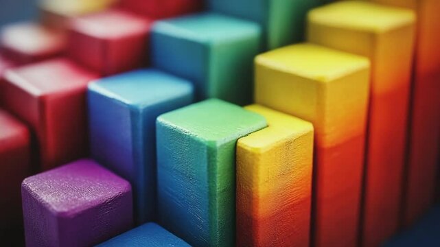 Vibrant colorful blocks ascending like a graph showcasing growth and diversity