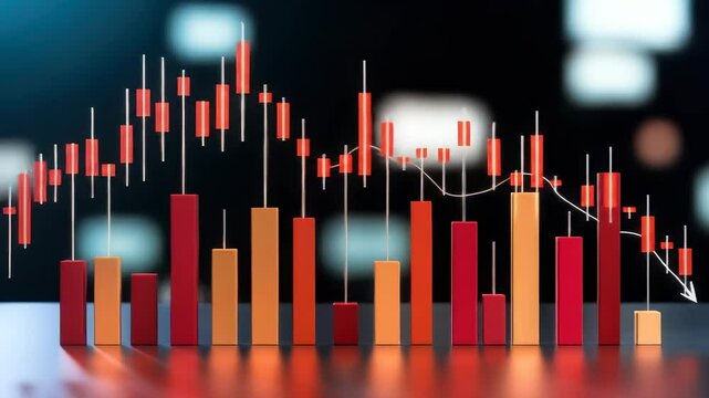 Colorful bar chart candlestick data finance business analysis and statistics for financial growth and investment