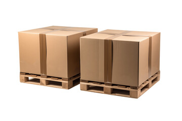 Shipping and Logistics: Cardboard Boxes on Pallets isolated on transparent background png