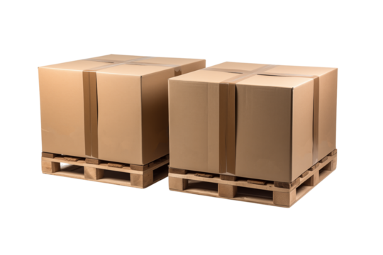 Shipping and Logistics: Cardboard Boxes on Pallets isolated on transparent background png