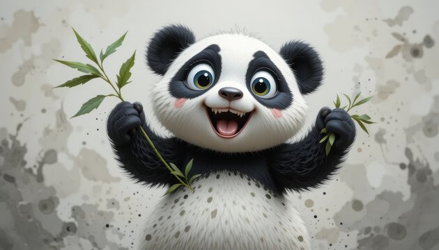 An adorable cartoon panda with exaggeratedly large eyes