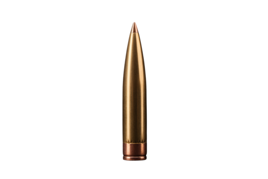 Detailed Close-up of a Rifle Bullet: Precision Manufacturing & Ballistics isolated on transparent background png - Powered by Adobe