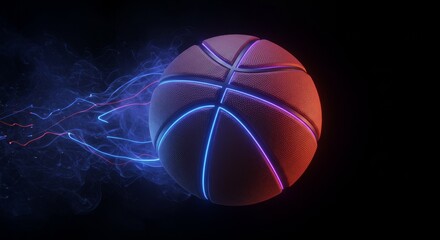 Fototapeta premium 3D Basketball Ball with Neon Energy Trail Motion Blur Illustration