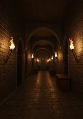 Obraz premium 3D Castle Tunnel Stone Architecture Interior Medieval Ancient Building