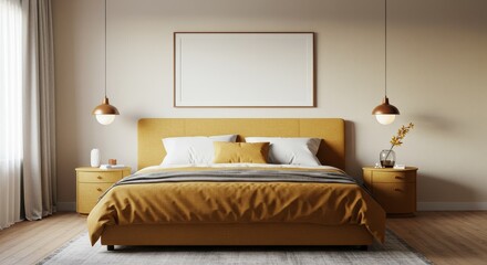 3d Bedroom Interior Design Home Decor Style Bed Wooden Golden Theme