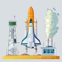 Rocket preparing for launch with smoke effects and countdown detail.