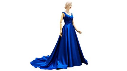 Elegant woman in a long blue evening gown posing with grace and glamour © O&Rainy STUDIO