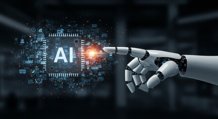 Obraz premium 3d Rendering AI Future Technology Hand Digital Network Background