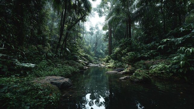 Lush, tranquil forest stream