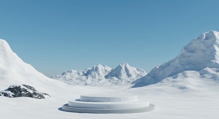3d Snowy Mountain Scene with Podium Display Landscape Background