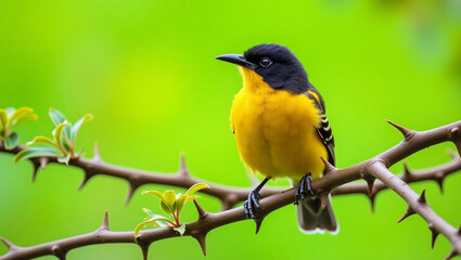 Fototapeta premium Great Tit Bird Perched on Tree Branch in Spring with Colorful Feathers