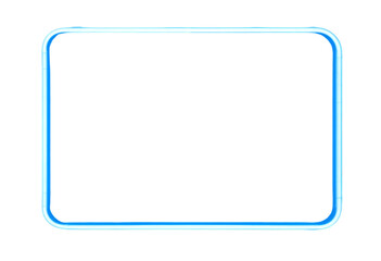 Blue neon rectangle shape frame. Glowing neon border isolated on transparent background. Shine glow light neon sign frame. Banner, Mockup, template for presentation or montage.