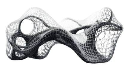 Organic mesh structure with flowing curves, abstract smooth network design representing natural forms and fluidity, isolated on white background