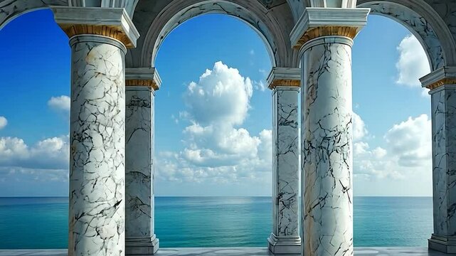A View of Serenity: Marble Arches Framing Ocean and Sky Scenery