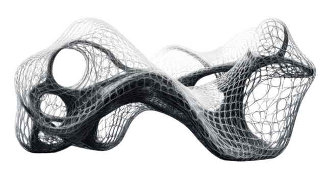 Organic mesh structure with flowing curves, abstract smooth network design representing natural forms and fluidity, isolated on white background