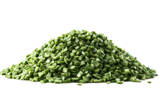 Pile of Chopped Nopales Cactus on Transparent Background, Diced Prickly Pear Pieces Closeup View