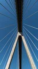 Fototapeta premium Abstract Photo of Cable Suspension Bridge with Blue Sky Architecture