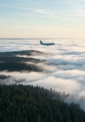 Aerial Shot Airplane Gliding Above Cloud Forests Scenic Travel