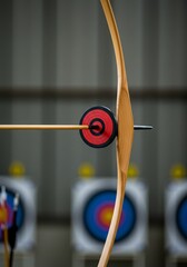 Archery Photo Featuring Bow Arrow Aiming Precisely on Target