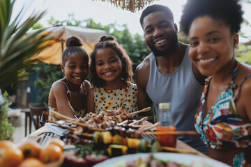 Family BBQ with friends in the garden, african american having a wonderful gathering with barbecue, a feast of celebration and joyful times together